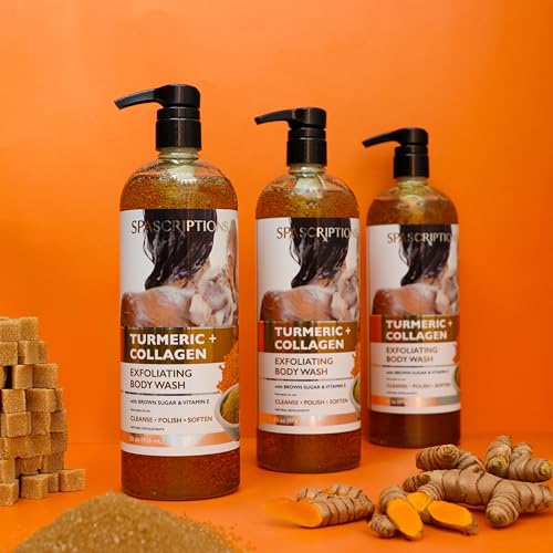SpaScriptions Body Wash - Brightening Exfoliator with Turmeric & Collagen, 33oz