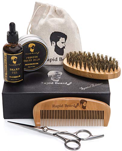 Rapid Beard Men's Grooming Kit - Natural Oils, Beard Balm & Brush - Gift Set for Him