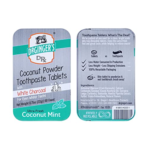 Dr. Ginger's Toothpaste Tablets - Whitening, Fresh Breath, Enamel-Safe, Coconut Mint - 60 Tabs