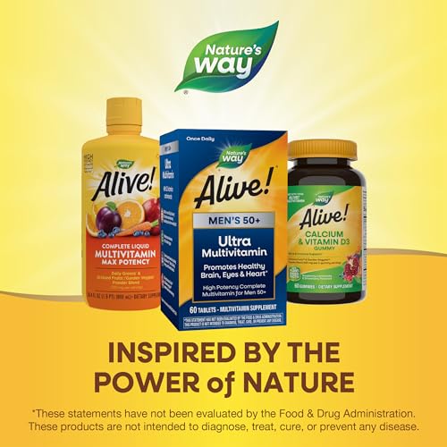 Nature's Way Alive! Men's 50+ Multivitamin - Supports Brain, Eye & Heart Health - 60 Tablets