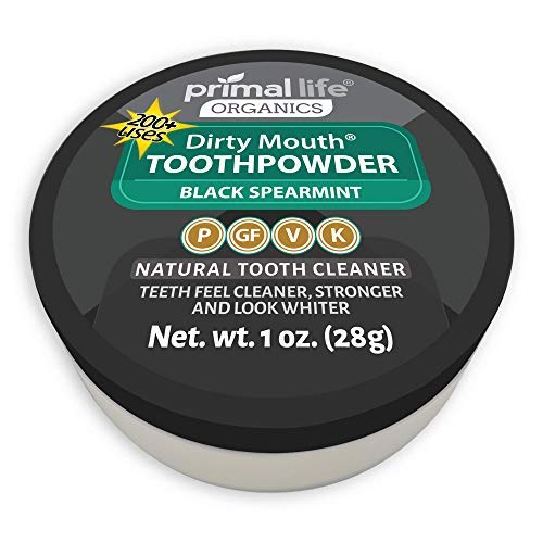 Primal Life Organics Toothpowder - Activated Charcoal for Oral Health, Vegan - 1oz Black Spearmint