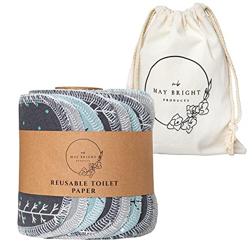 May Bright Reusable Toilet Paper - Extra Absorbent, Durable Bamboo & Cotton - 15 Pack