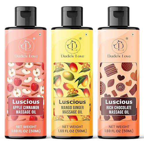 Dude's Love Massage Oil - Skin Nourishing, Aromatic Indulgence - 3 Flavors, 3 x 1.69 FL Oz
