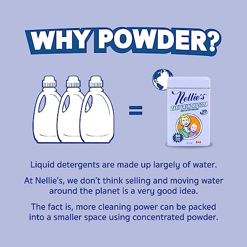 Nellie's Natural Baby Powder Laundry Detergent - Hypoallergenic, Fragrance-Free, 80 Loads - 2.2 lbs
