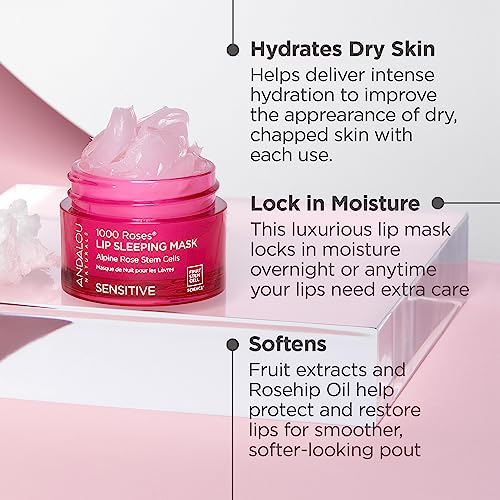 Andalou Naturals Lip Mask - Hydrating Overnight Treatment with Alpine Rose Cells - 0.42 Oz