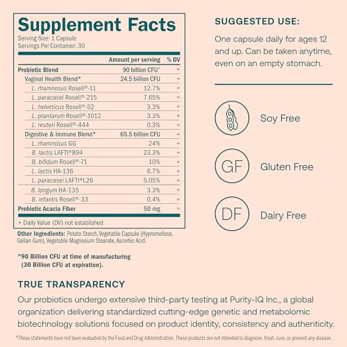 True Grace One Daily Women’s Probiotic - Supports Digestive, Vaginal & Immune Health - 30 Veg Caps