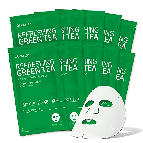 GLAM UP Sheet Mask - Revitalize Dull Skin, Green Tea Extracts, 10 Sheets - K-Beauty Recipe