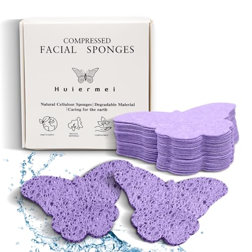 Natural Facial Sponge Set - Gentle Exfoliation, Biodegradable, 30 Compressed Sponges - Purple