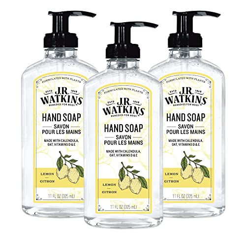 J.R. Watkins Hand Soap - Moisturizing, Alcohol-Free, Cruelty-Free, Lemon Scent - 11 Fl Oz, 3 Pack