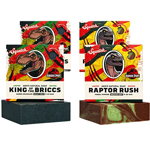 Dr. Squatch Jurassic Park Collection Soap Set - Woody & Earthy Scents, Natural Ingredients - 4-Pack