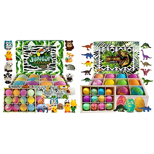 Dinosaur Bath Bombs for Kids - Natural Ingredients, Fun Surprise, 12 Colorful Scents - Family Pack