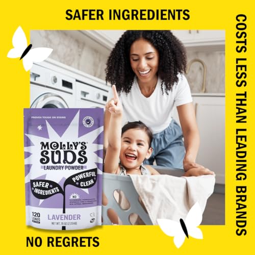 Molly's Suds Laundry Detergent - Natural Stain Fighter for Sensitive Skin, Lavender - 120 Loads