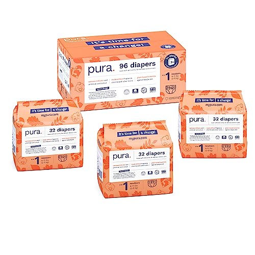 Pura Baby Diapers - Soft Organic Cotton, Hypoallergenic, Allergy Certified - 3 Packs of 32
