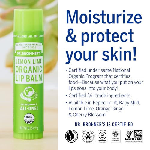 Dr. Bronner's Lip Balm - Intense Moisture, Organic Beeswax & Pure Ingredients - 4 GR