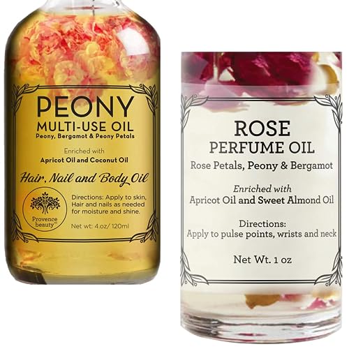 Provence Beauty Peony Multi-Use Oil - Revitalizing Organic Blend for Face, Body, Hair - 3oz