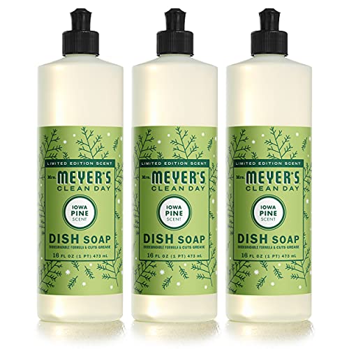 Mrs. Meyer's Dish Soap - Biodegradable, Plant-Derived, Iowa Pine Scent - 16 fl. oz, Pack of 3