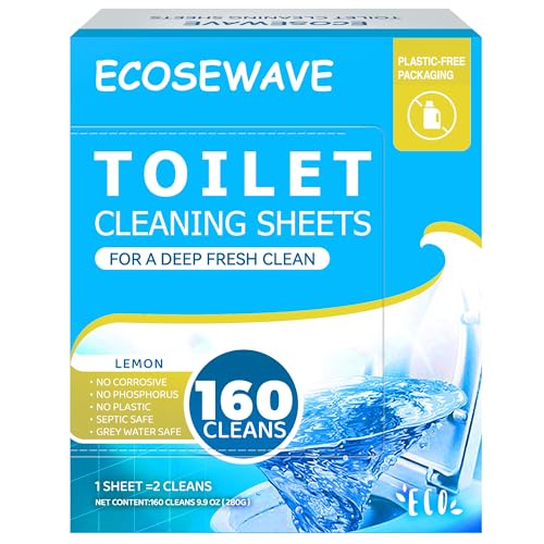 EcoseWave Toilet Bowl Cleaner Sheets - Deep Stain Removal, Lemon Scent, 160 Cleans - Plastic-Free