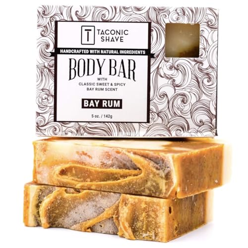 Taconic Shave Body Soap - Hydrating All-Natural Bar Soap with Bay Rum Scent - 2 x 5oz