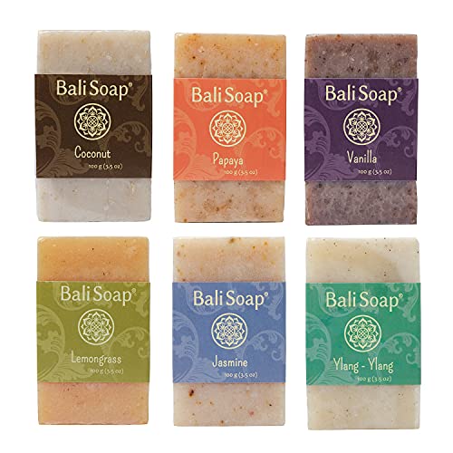 Bali Soap Natural Body Soap Gift Set - Moisturizing Variety with Exfoliating Botanicals - 6 x 3.5oz