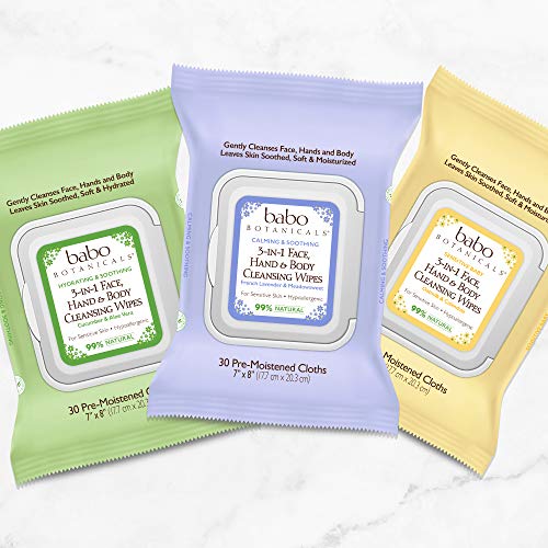 Babo Botanicals 3-in-1 Cleansing Wipes - Gentle for Sensitive Skin with Cucumber & Aloe - 30 ct