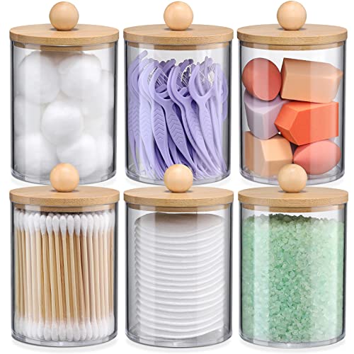 Bamboo Qtip Holder Canisters - Stylish Storage for Bathroom Essentials - 6 Pack, 10oz