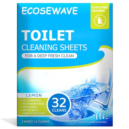 EcoseWave Toilet Bowl Cleaner Sheets - Deep Cleaning, Natural Lemon, Plastic-Free - 32 Count