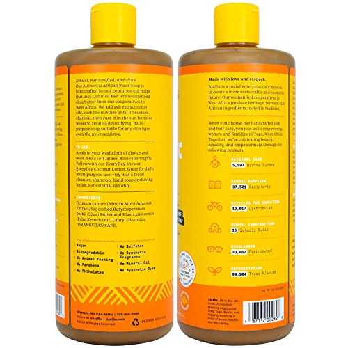 Alaffia Authentic African Black Soap - Detoxifying Cleanser, Moisturizing Shea Butter - 32 Fl Oz