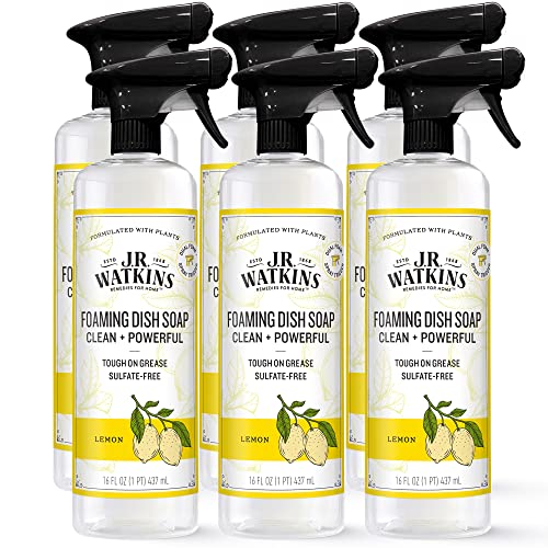 J.R. Watkins Foaming Dish Soap - Gentle on Hands, Plant-Based Cleaners, Lemon - 16 fl oz, 6 Pack