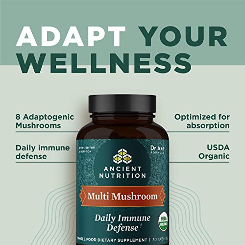Ancient Nutrition Mushroom Supplement - Immune Support, Stress Response, Organic - 30 Tablets