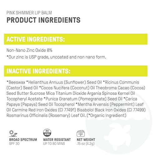 Raw Elements Pink Lip Shimmer - Broad Spectrum SPF 30, Water Resistant, Reef-Safe - 0.15oz