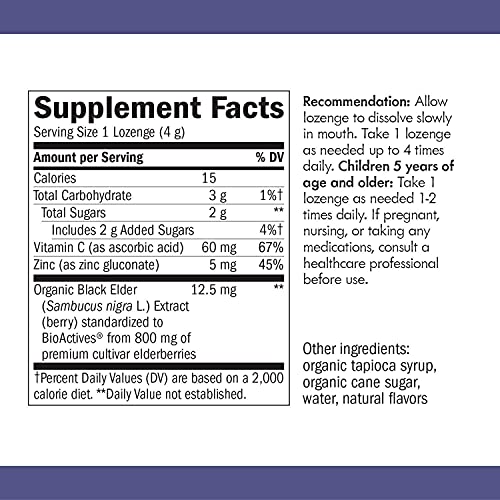 Nature's Way Organic Sambucus Zinc Lozenges - Immune Support, Vegan & Gluten Free - 24 Count
