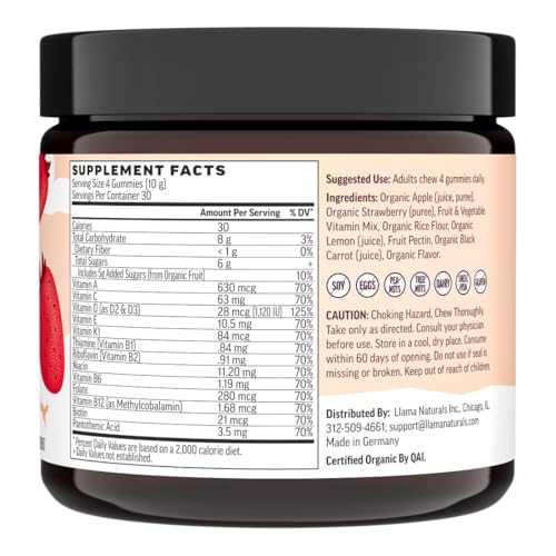 Llama Naturals Real Fruit Gummy Vitamins for Women - No Added Sugar, Vegan, Organic - 120ct