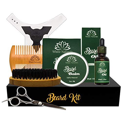 Premium Beard Grooming Set - Nourishing Oil & Balm, Stainless Steel Tools - 6 Piece Kit
