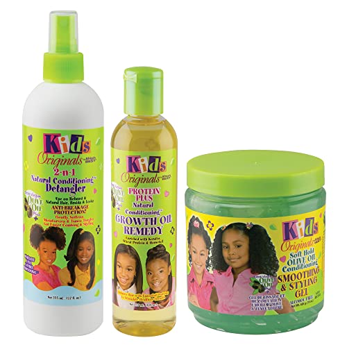 Kids Originals by Africa's Best Hair Care Set - Hydrating Detangler, Growth Oil & Gel - 3 Pack