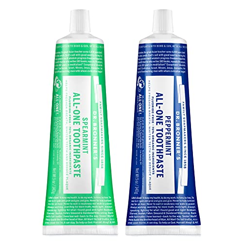 Dr. Bronner’s All-One Toothpaste Variety Pack - Fluoride-Free, 70% Organic, Vegan - 5oz, 2-Pack