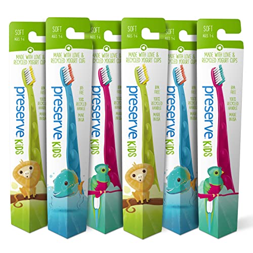 Preserve Kids Toothbrushes - Soft Bristles for Ages 2-8, Supports Wildlife - Pack of 6