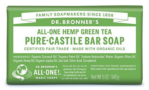 Dr. Bronner's Organic Green Tea Castile Bar Soap - Fair Trade, Vegan, Non-GMO, 5 oz
