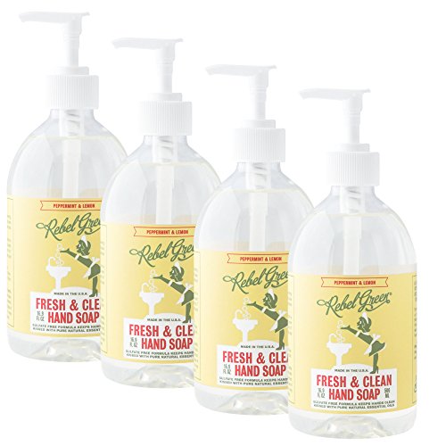 Rebel Green Liquid Hand Soap - Natural & Hypoallergenic, Infused with Essential Oils - 16oz, 4-Pack