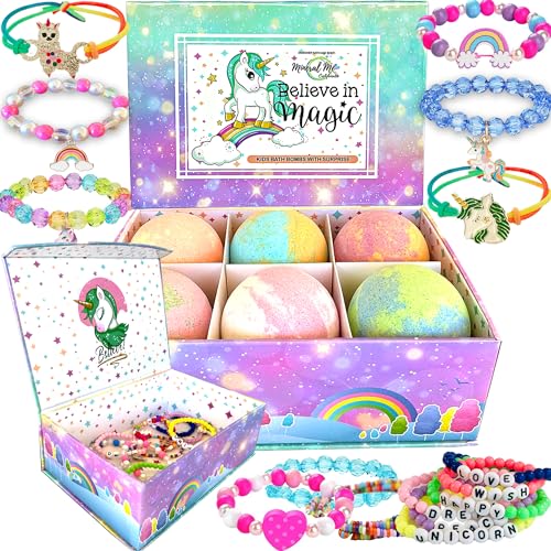 Unicorn Bath Bombs for Girls - Organic, Skin Moisturizing, Fun Jewelry Surprise - 6 Pack
