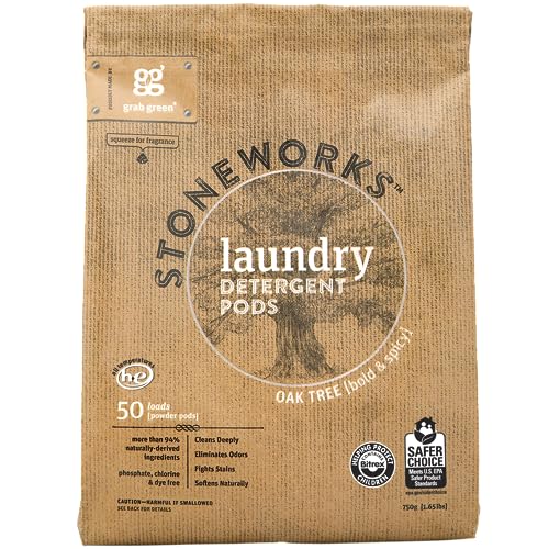 Grab Green Stoneworks Laundry Pods - Deep Clean, Odor Removal, Natural Ingredients - 50 Loads