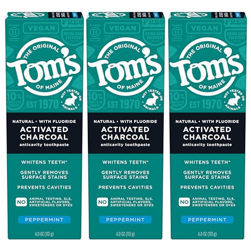 Tom's of Maine Charcoal Whitening Toothpaste - Cavity Protection, Peppermint Flavor - 3-Pack