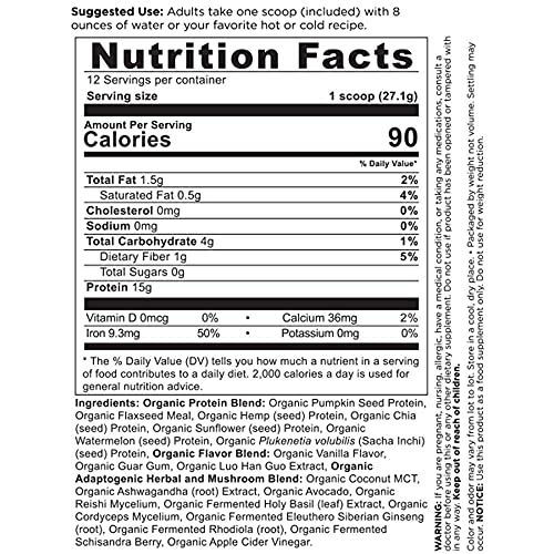 Ancient Nutrition Plant Protein Powder - 15g Protein, Vegan, Non-GMO, Vanilla Flavor - 11.5oz