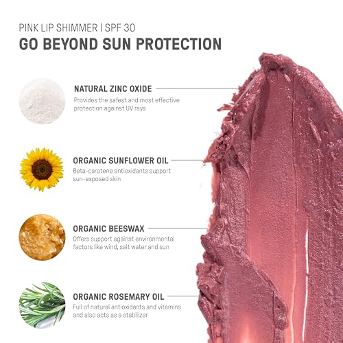 Raw Elements Pink Lip Shimmer - Broad Spectrum SPF 30, Water Resistant, Reef-Safe - 0.15oz