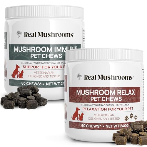 Real Mushrooms Pet Supplement Bundle - Immune & Relaxation Support, Vegan, Non-GMO - 120ct