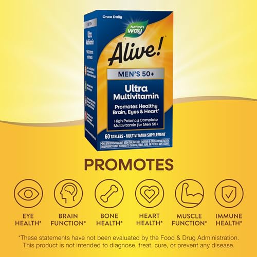 Nature's Way Alive! Men's 50+ Multivitamin - Supports Brain, Eye & Heart Health - 60 Tablets
