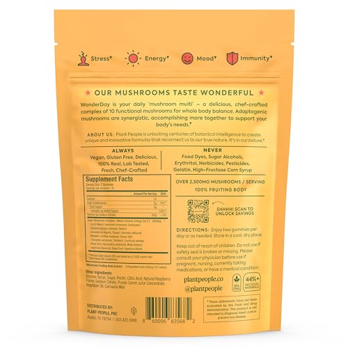 Plant People WonderDay Mushroom Gummies - Boost Mood & Immunity, Vegan, 60 Count