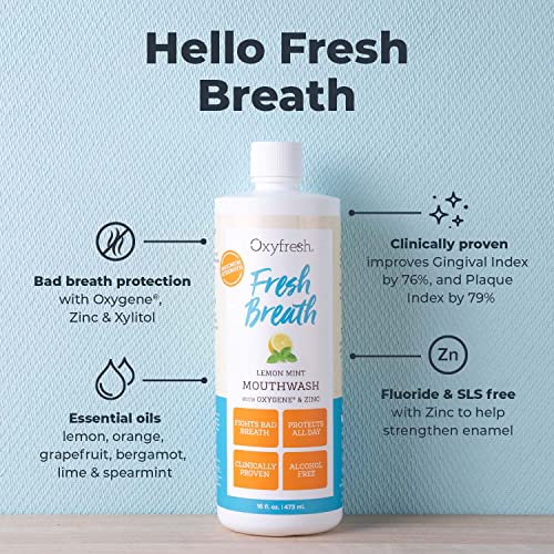 Oxyfresh Premium Mouthwash - Neutralizes Bad Breath, Hydrating & Non-Toxic - Lemon Mint, 16oz