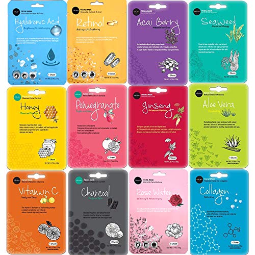 celavi Face Mask Set - Hydrating & Revitalizing Skin Therapy, Natural Ingredients - 12 Masks