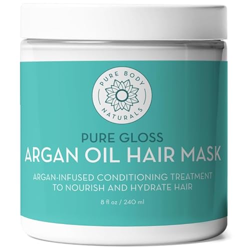 Pure Body Naturals Hair Mask - Deep Conditioning Argan Oil Treatment for Curly & Damaged Hair - 8oz