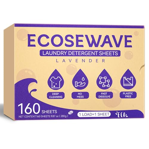 EcoseWave Laundry Detergent Sheets - Hypoallergenic, Lavender Scent, 160 Sheets for Travel